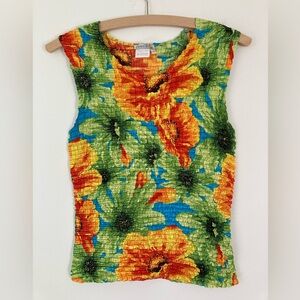 Vintage 90s Y2K Caren Brook tropical floral textured stretch tank top size S